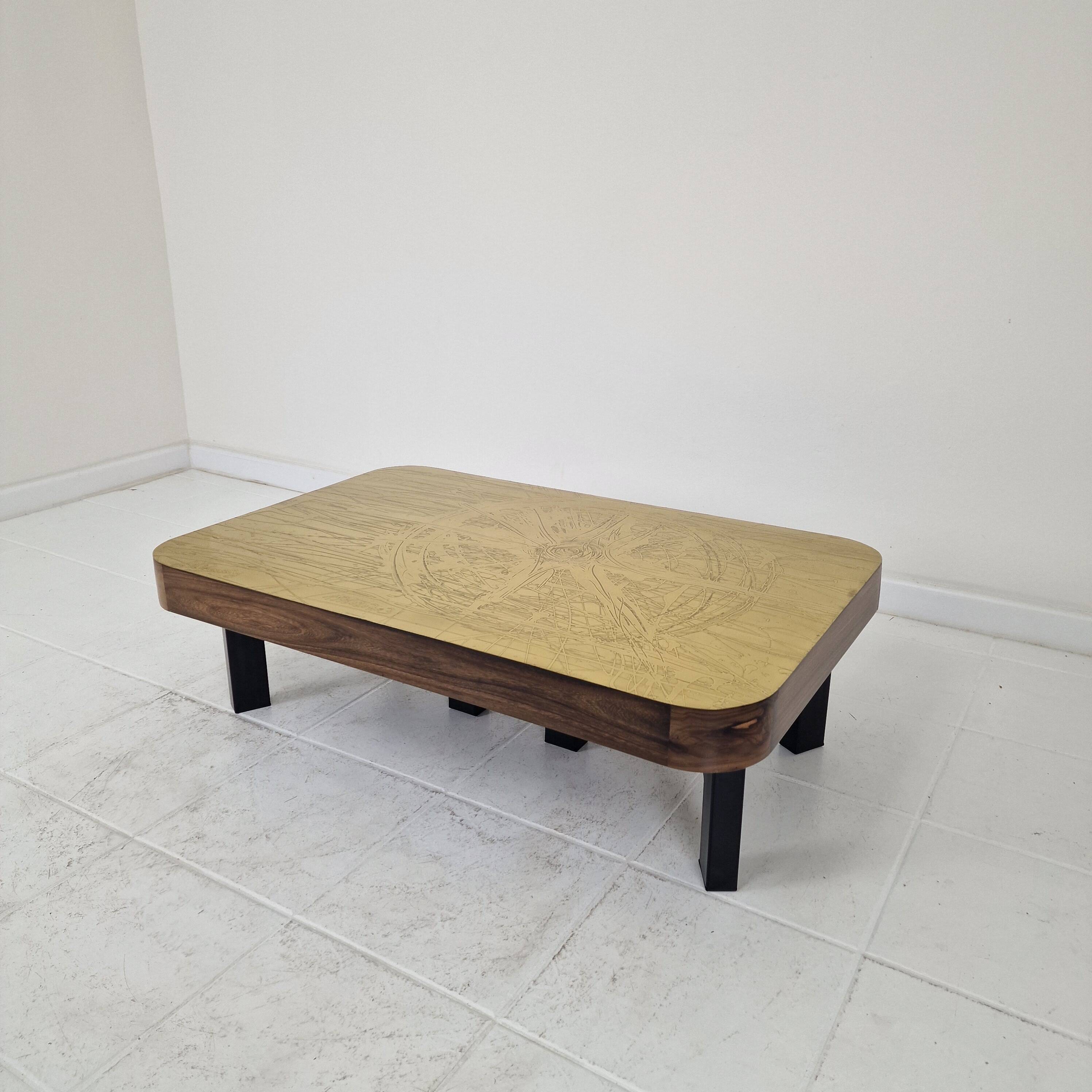 L. De Boussy, Etched Brass Coffee Table, Belgium, 1976