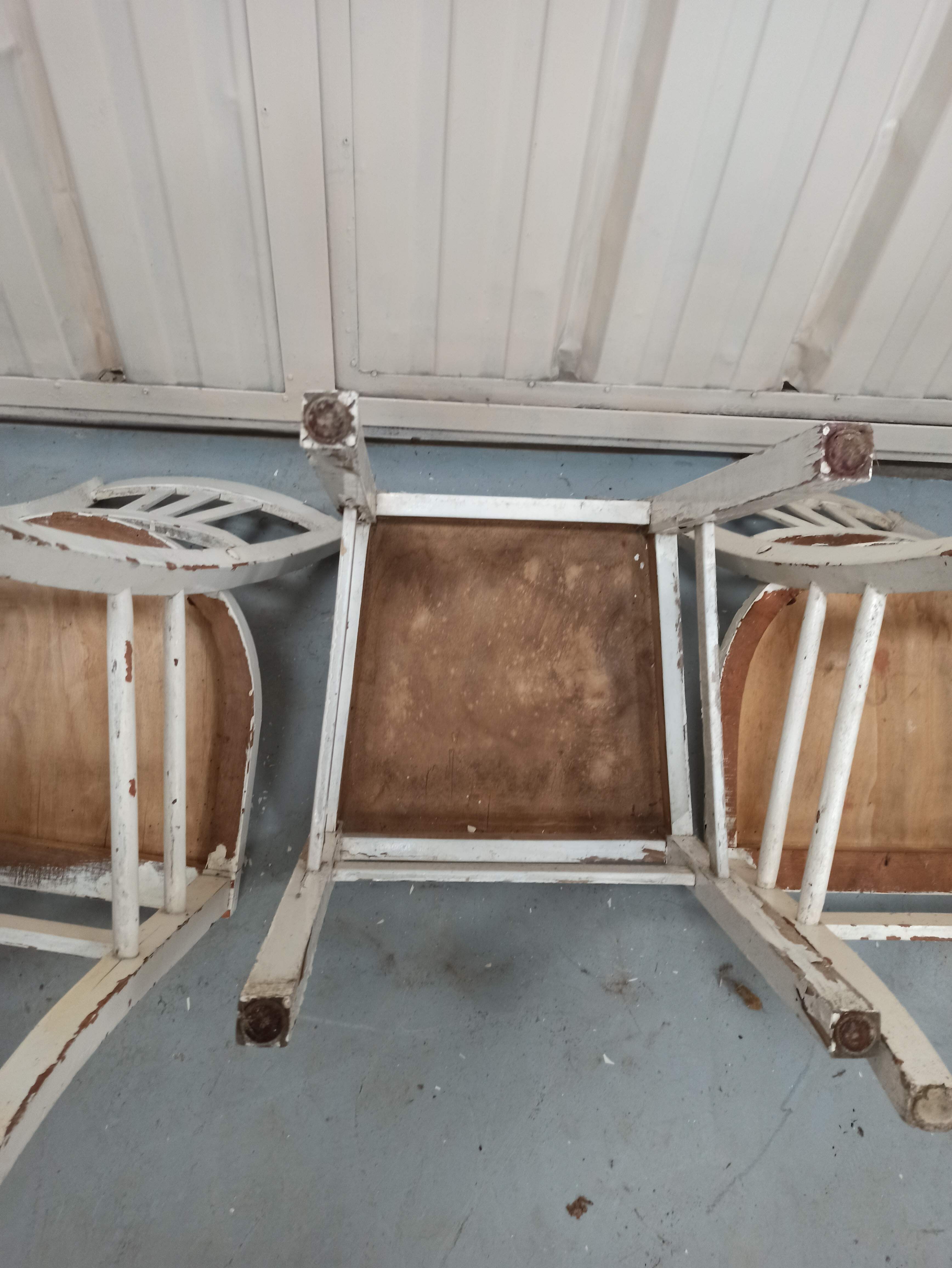 4 patinated white bistro chairs