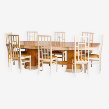 Salle à manger de Jean Claude Mahey Grande table laquée et 8 chaises assorties.