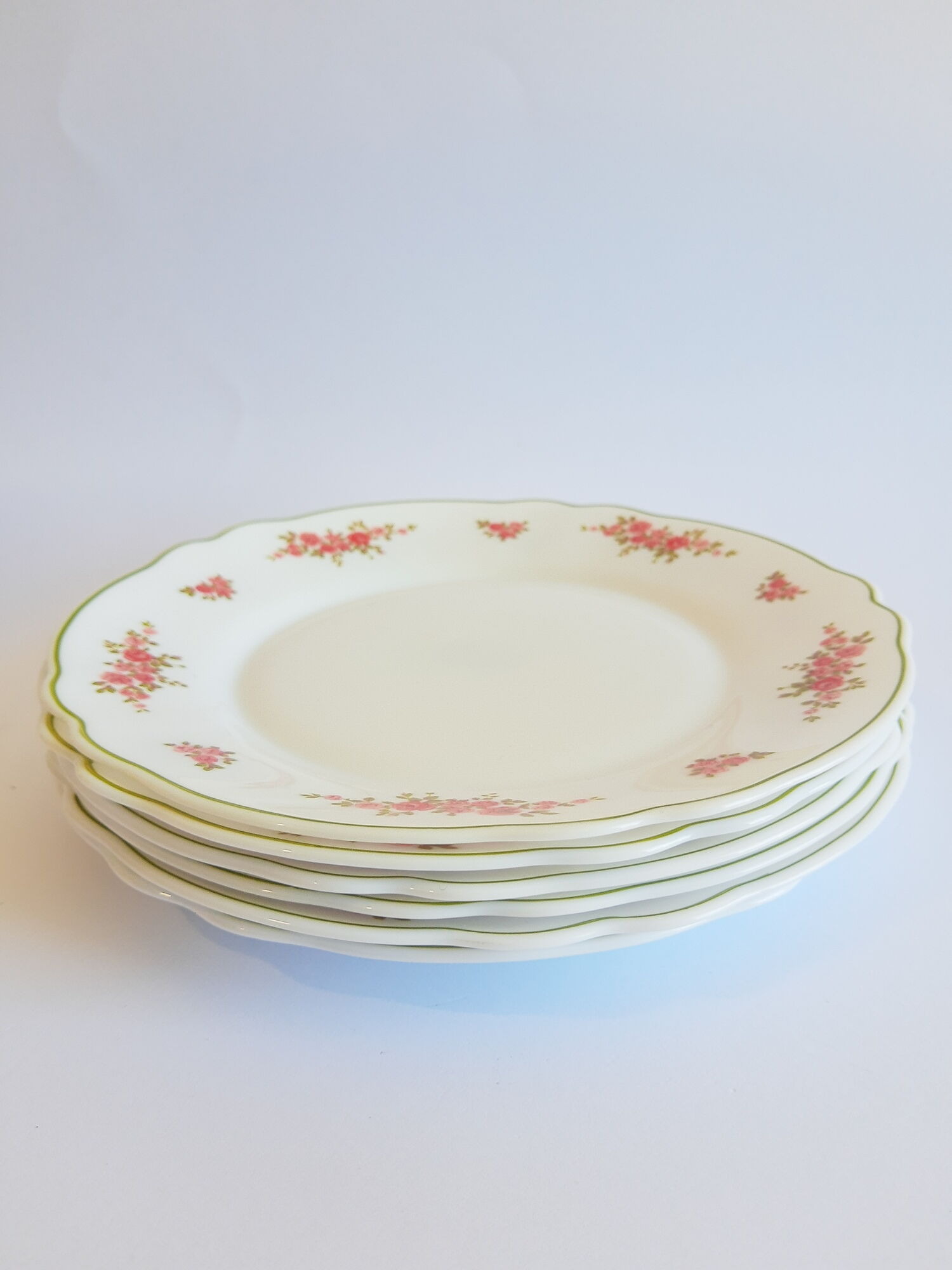Set of 8 dessert plates opaline pink patterns Arcopal France Vintage