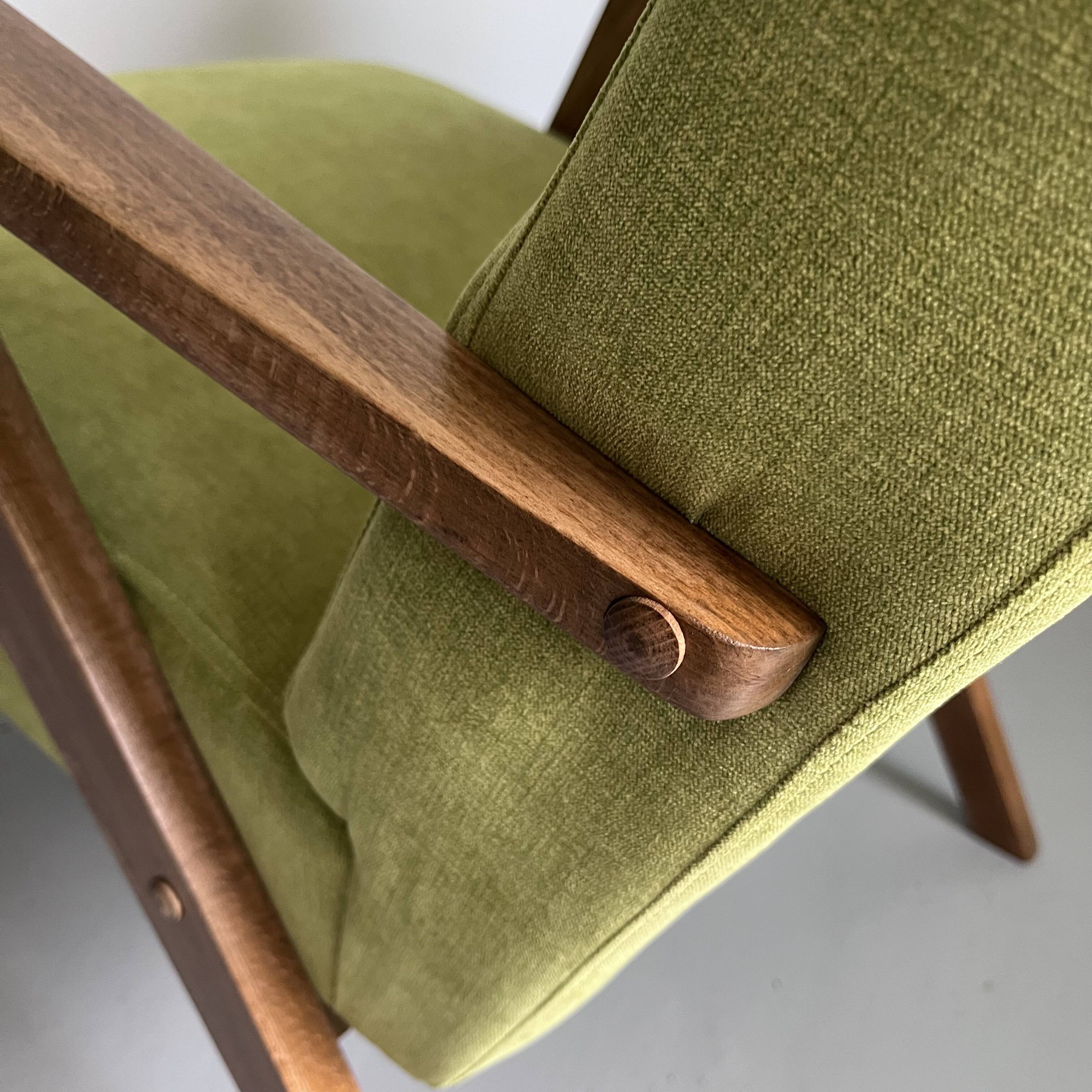 Vintage Mid-Century Modern Armchair: Lime Green Fabric and Beech Wood Frame