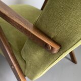 Vintage Mid-Century Modern Armchair: Lime Green Fabric and Beech Wood Frame