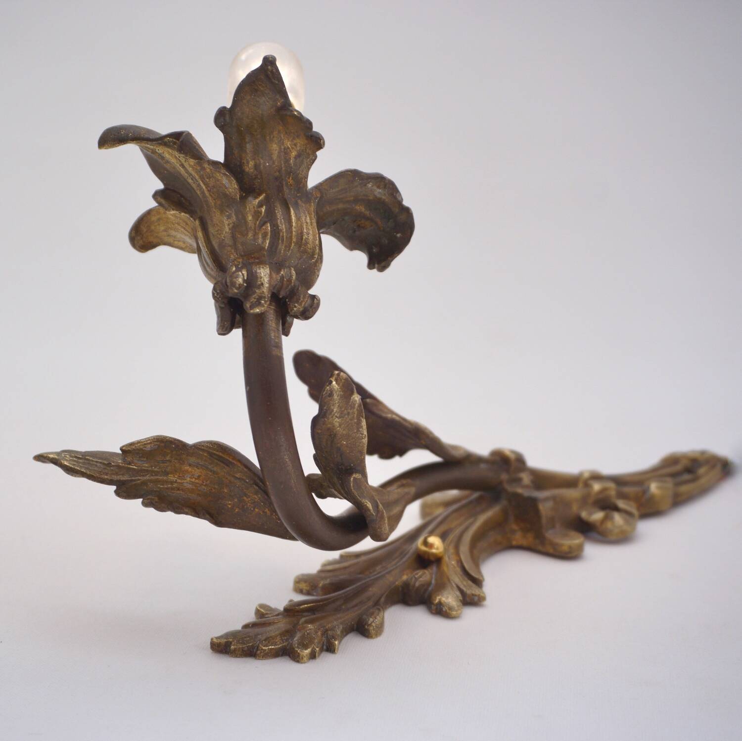 Paire d'appliques murales Art Nouveau antiques en bronze doré à fleurs de lys et feuillages, années 1890, françaises, recâblées