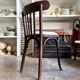 Bistro chair in bent beech and beige mixed fabric.
