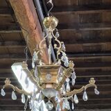 Lustre pampilles et laiton 9 ampoules