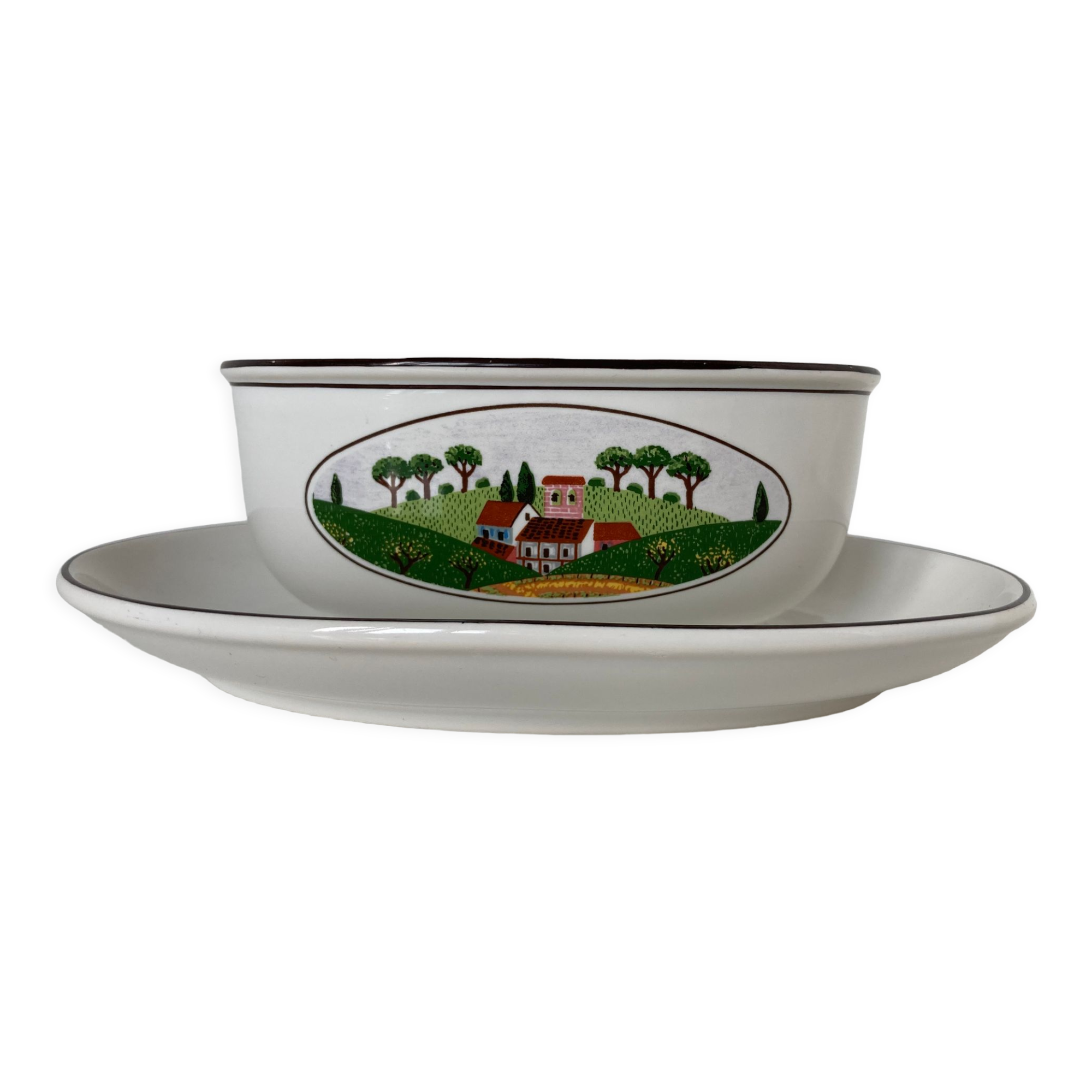 Saucière ovale Design Naïf sur son présentoir en vitro-porcelaine de Villeroy & Boch