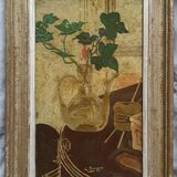 Tableau ancien nature morte avec vase de lierre signé George Braque