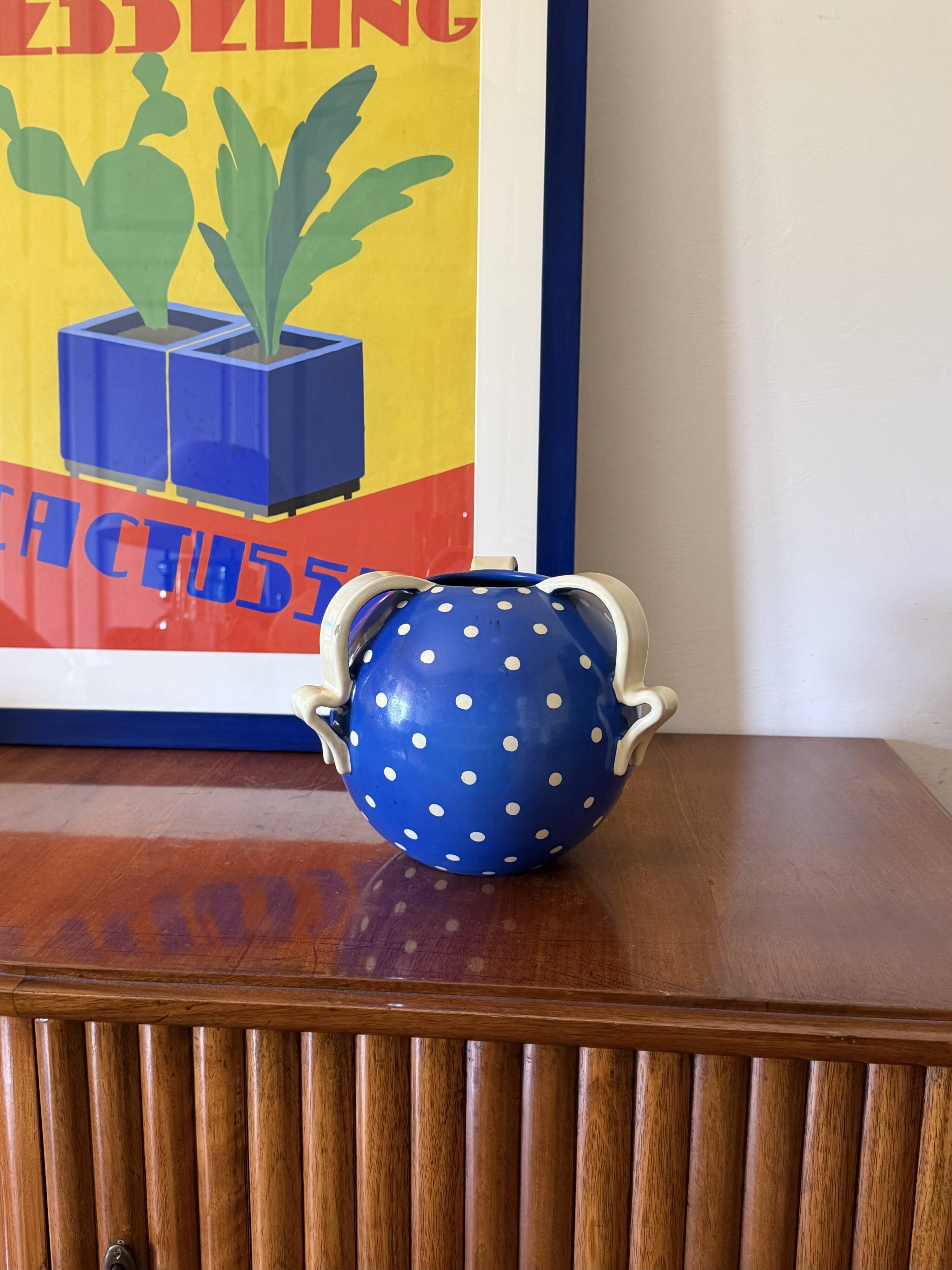 Art Deco blue ceramic vase, Rometti, Umbertide Italy 1930s