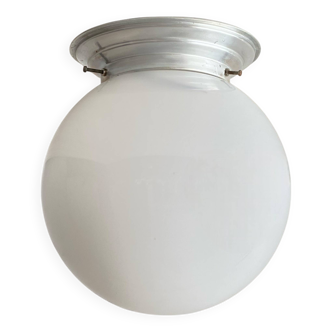 Plafonnier globe verre blanc opaline applique murale base alu LAMP-7400