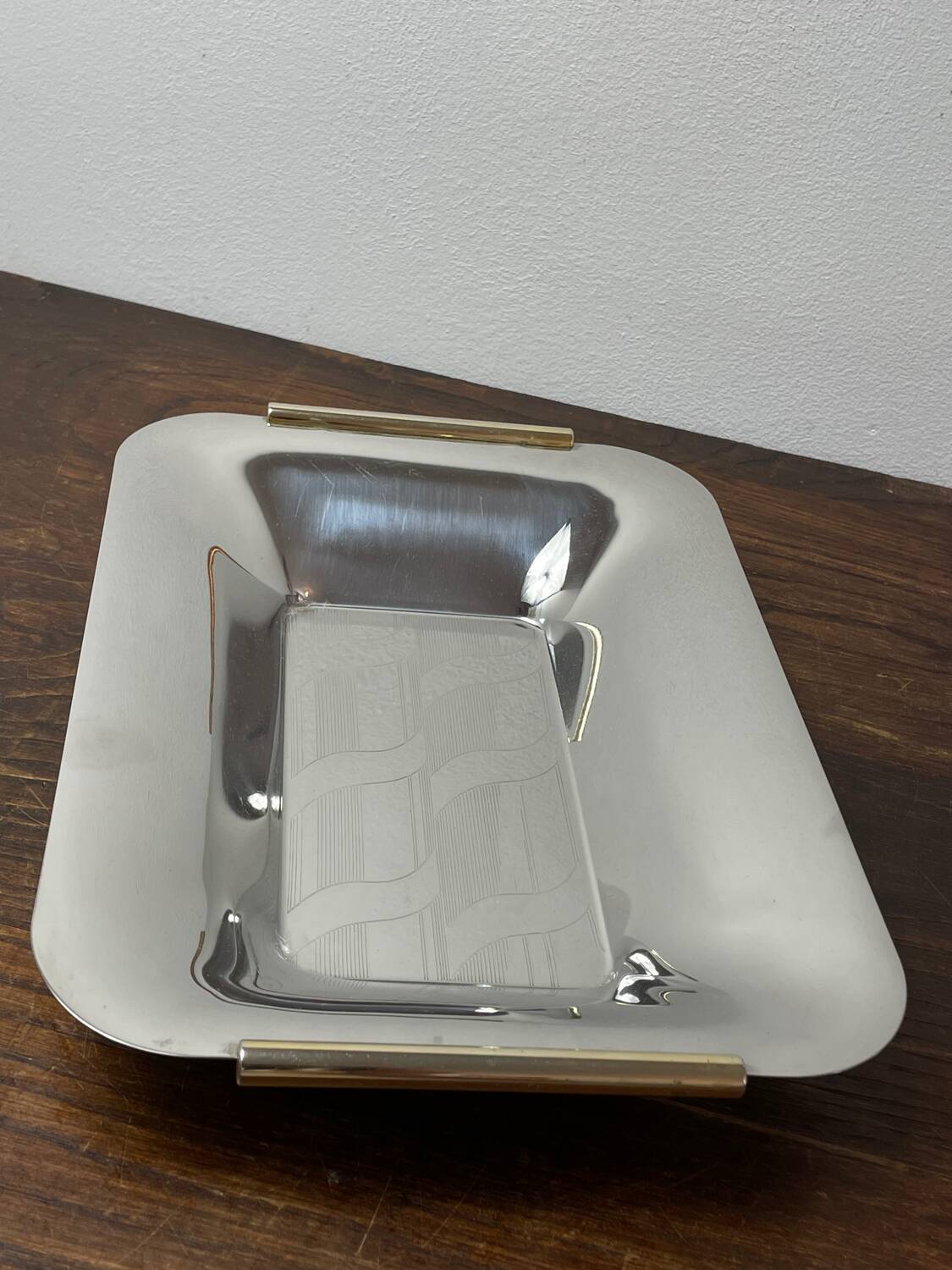 Silver and gold metal serving tray