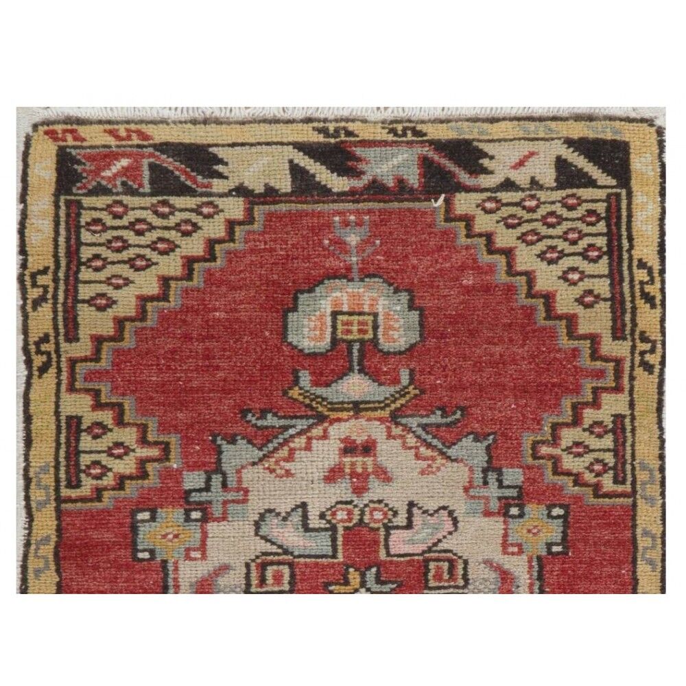Hand-knotted Small Rug. Vintage Door Mat. Turkish Wool Seat Cover. Entryway Mat. Kitchen Rug