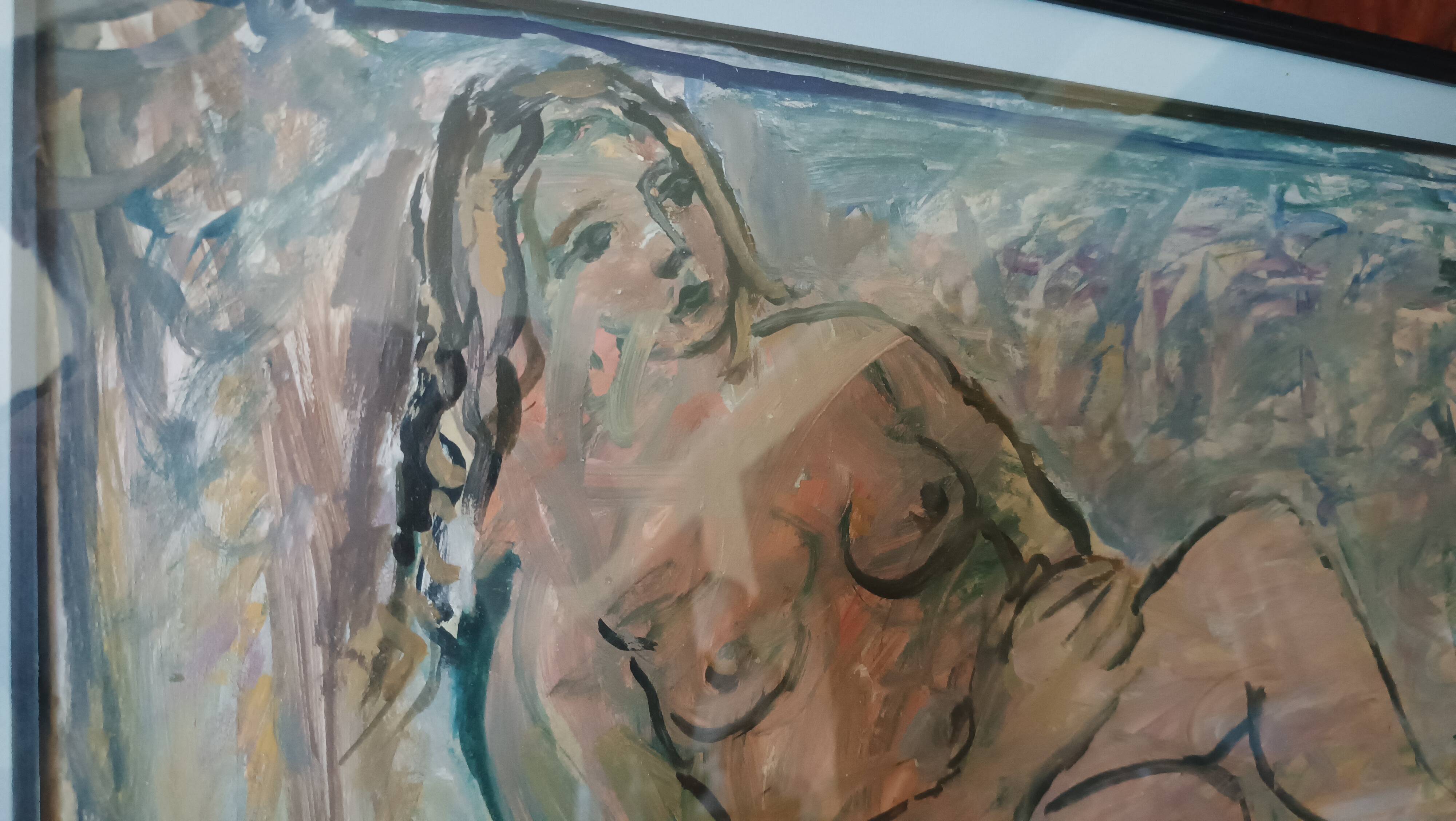 Mixed media painting on bare cardboard by Bruno Saetti