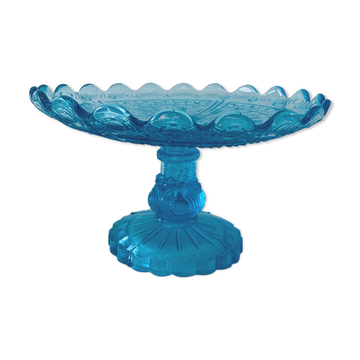 Coupe sur pied en verre bleu