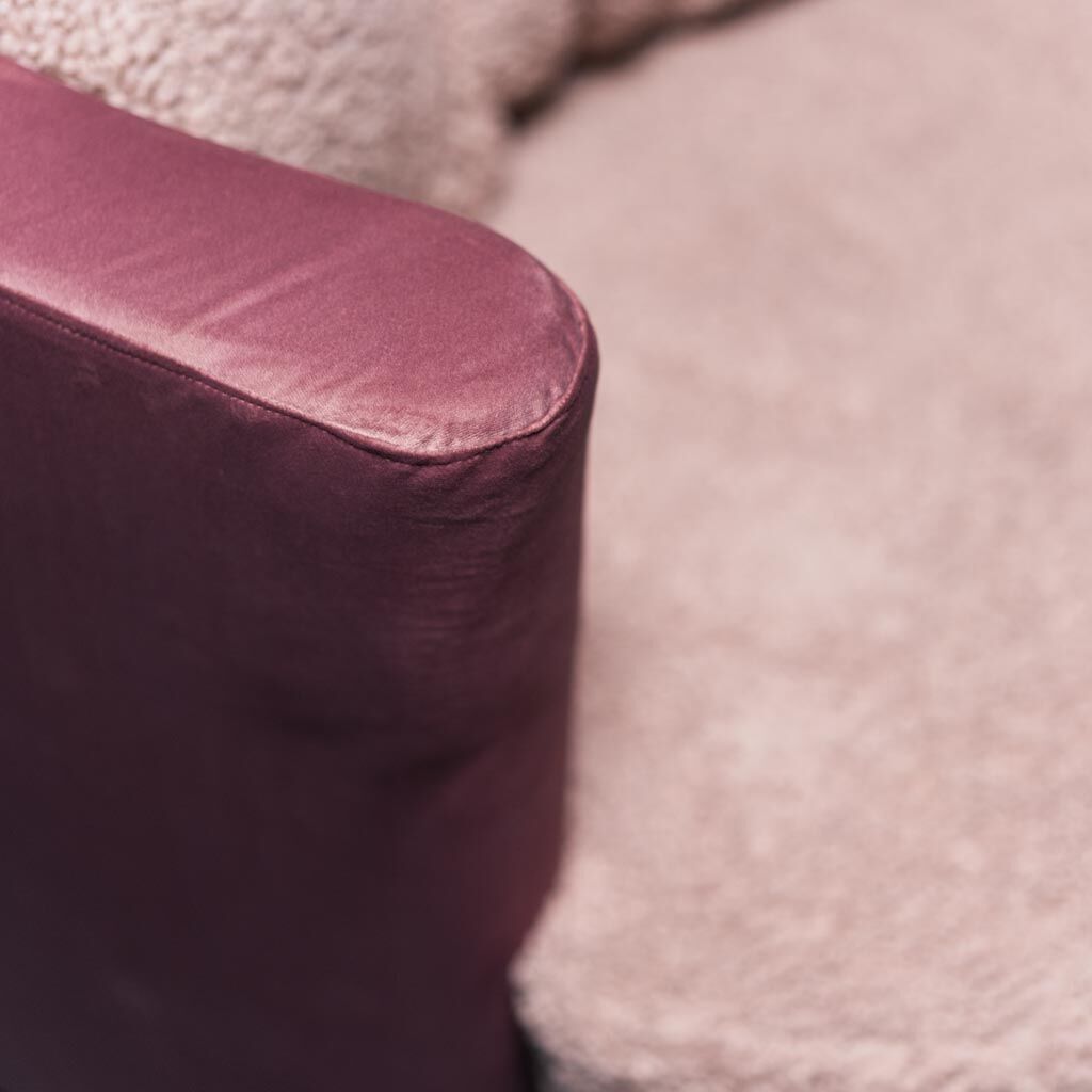 Velvet sofa and bouclé 70s vintage modern