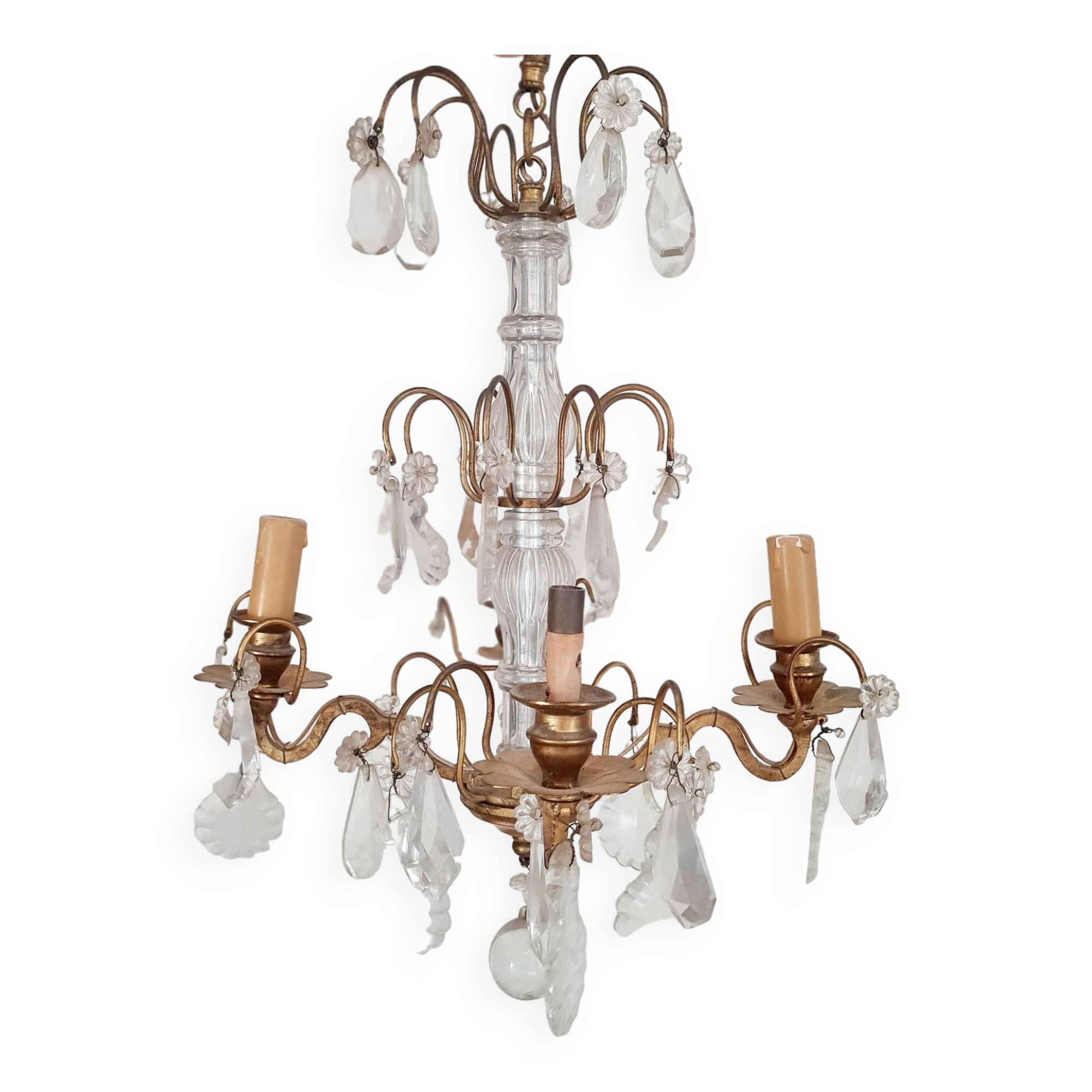 Chandelier with glass flower pendants from the beginning of the last century