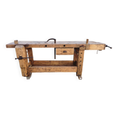 Ancien etabli  de menuisier complet en bois massif / double etau