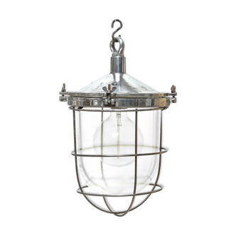 Suspension globe en verre grillagé