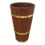 Scandinavian umbrella stand in solid teak and brass