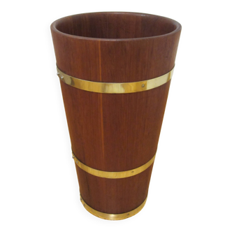 Scandinavian umbrella stand in solid teak and brass