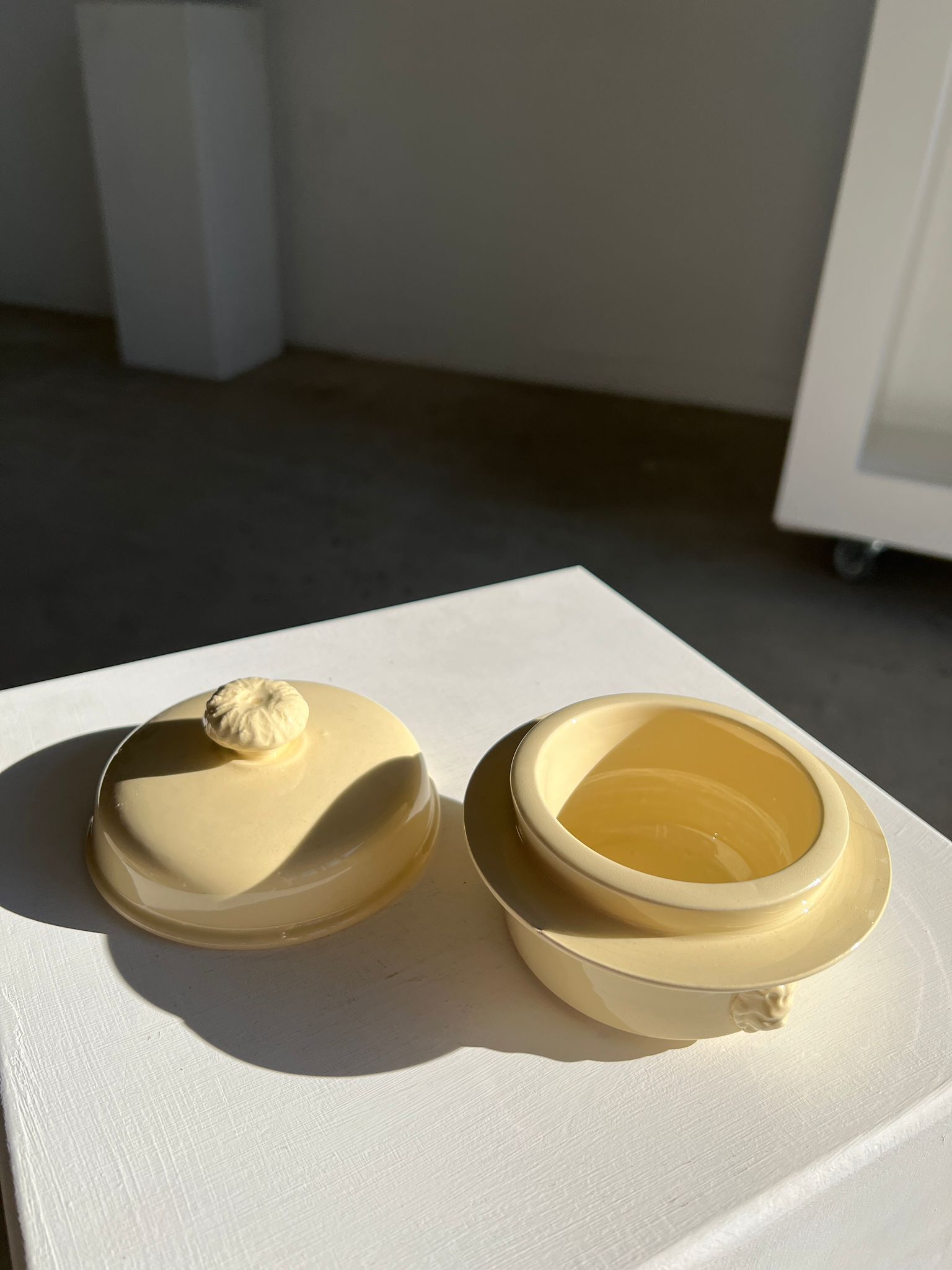 Glazed light yellow ceramic terrine