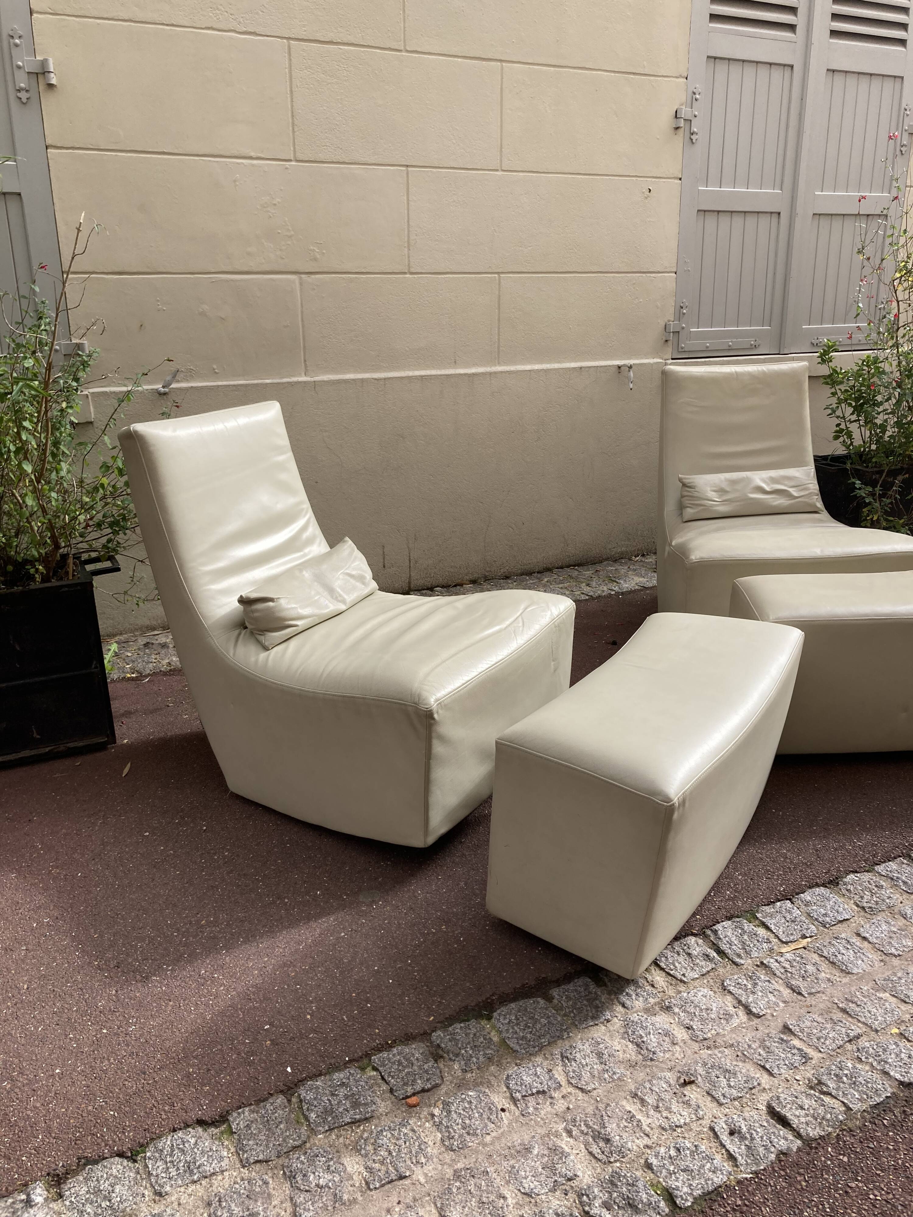 Pair of Armchairs and Footrest Rocking chair Roset Line