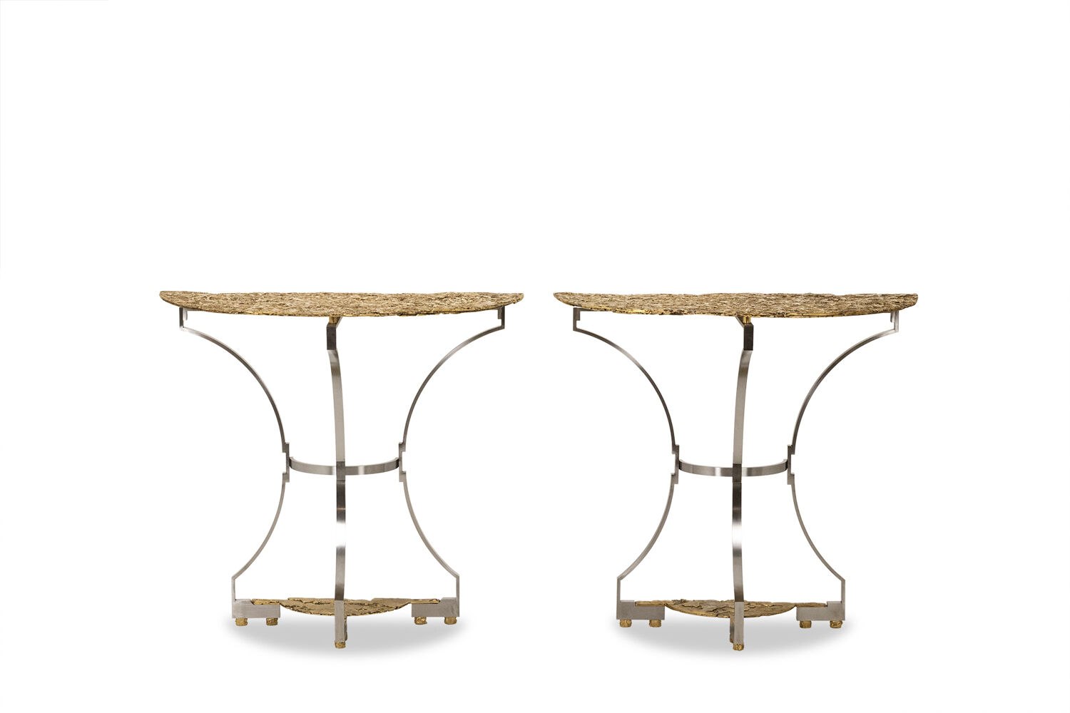 Pair of metal and bronze cast consoles. Contemporary.