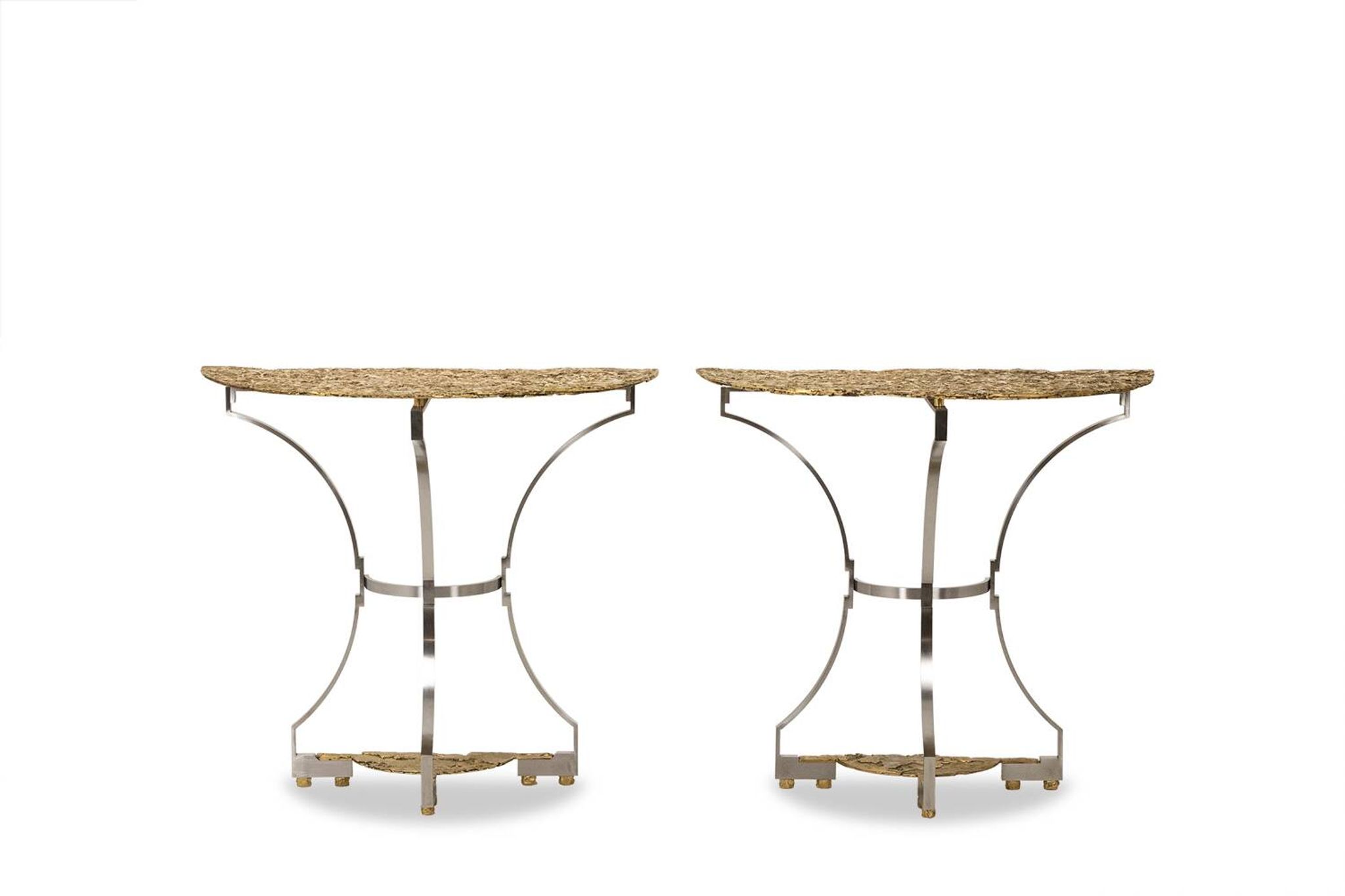 Paire de consoles contemporaines en métal et fonte de bronze
