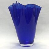 Murano - Vase mouchoir en verre bleu cobalt 25 cm de haut