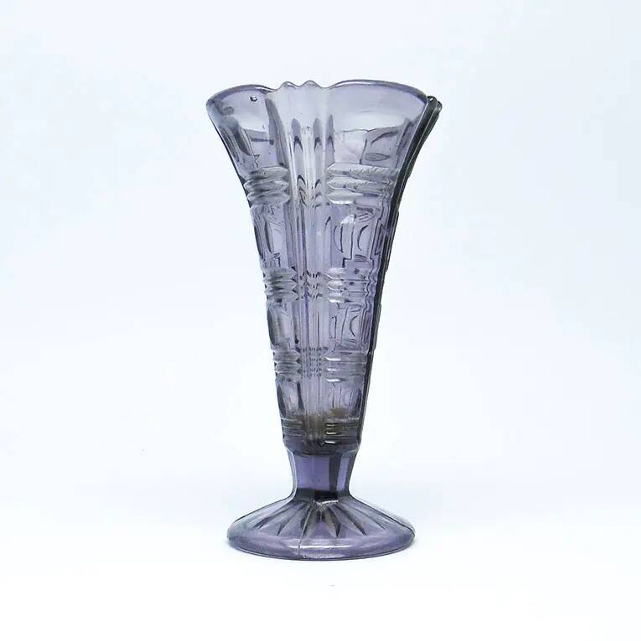Mid-century modern vase, pressed amethyst glass, Huta Libohovice, Czechoslovakia, 1960s