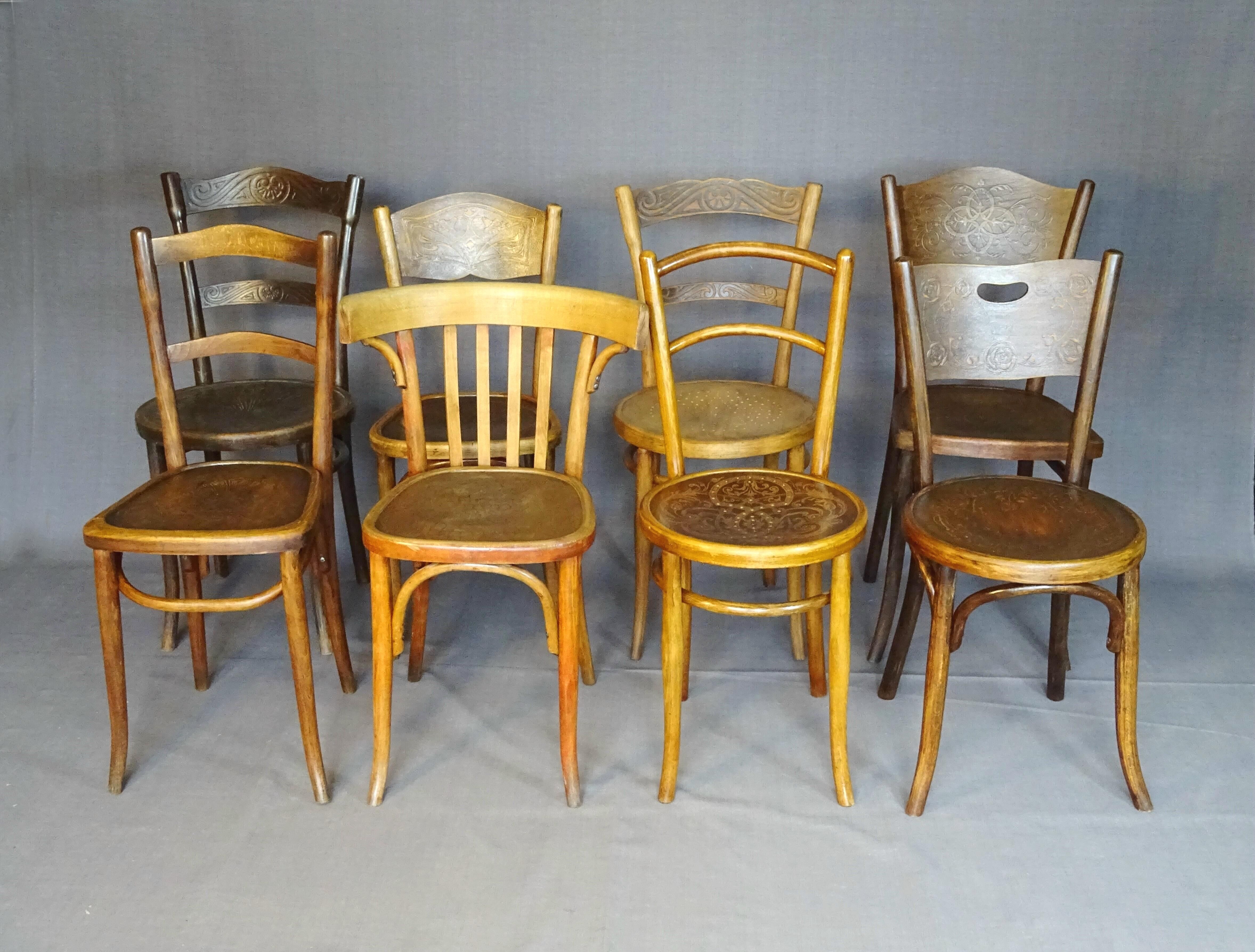 Set of eight bistro chair -1910... 1940- wooden seats.