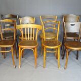 Set of eight bistro chair -1910... 1940- wooden seats.
