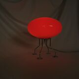 Red ufo mushroom lamp, space age, opaline and chrome steel.