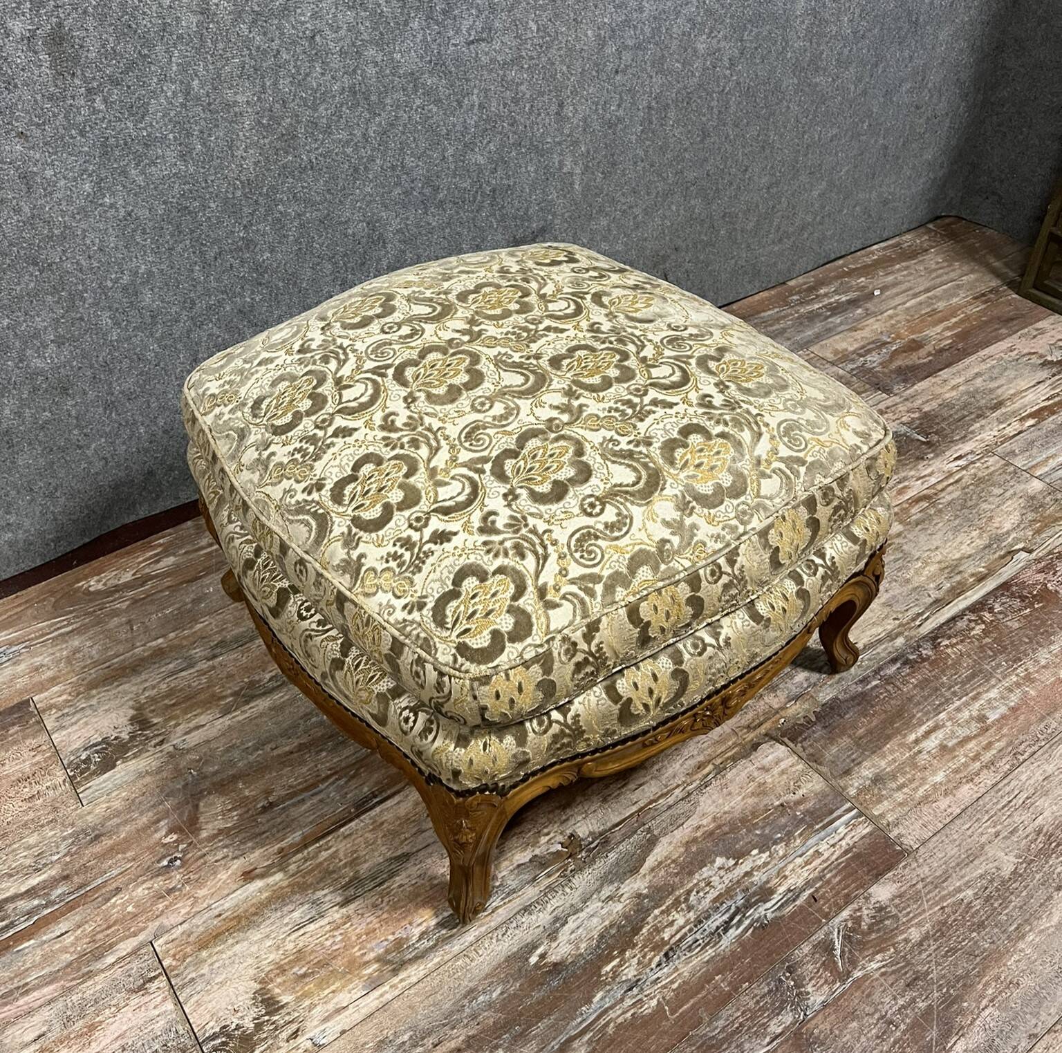 Louis XV style pouf or ottoman in cherry wood