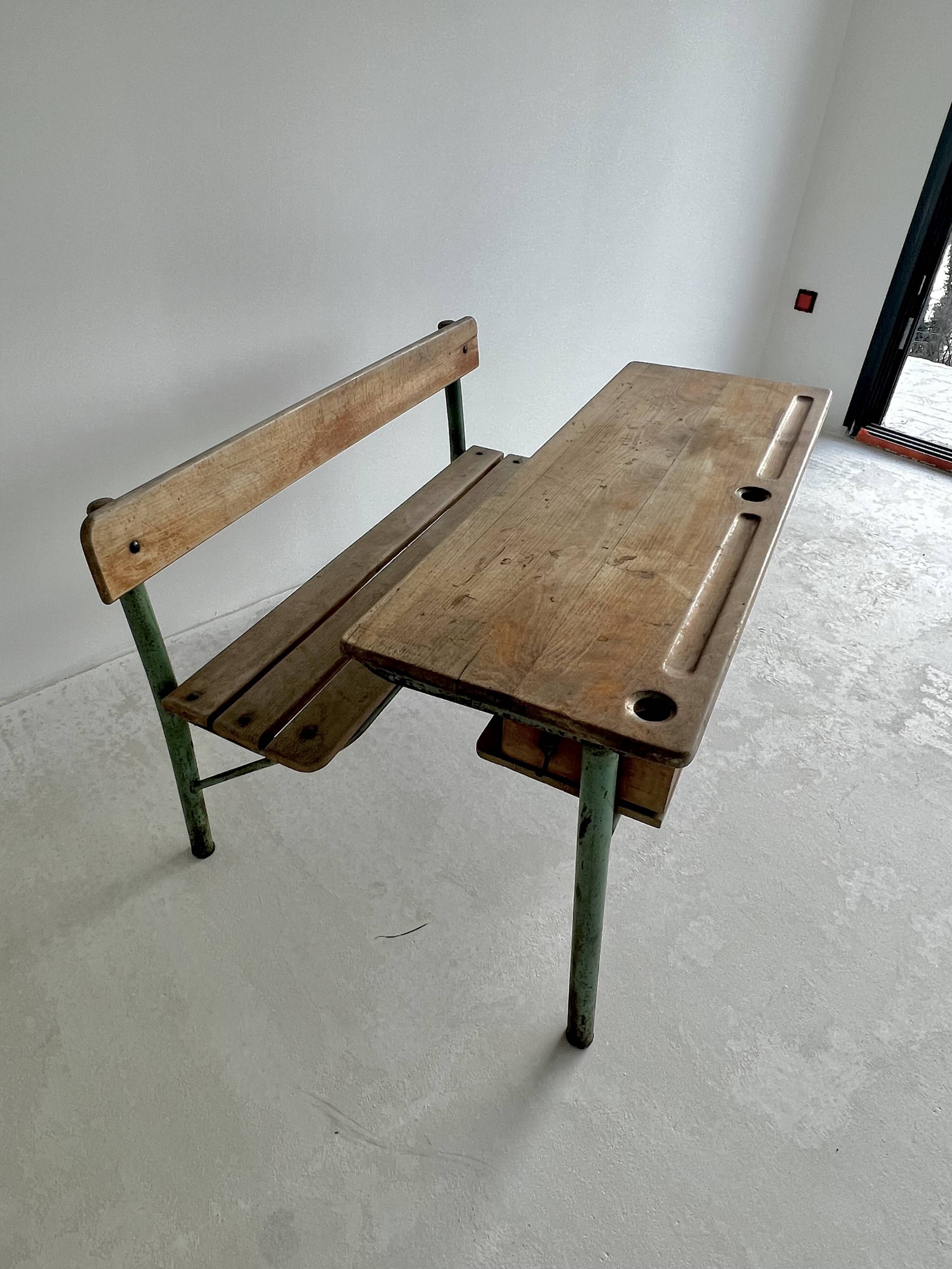 Ancien pupitre d’école double vintage Colman Thonon 1950-1960