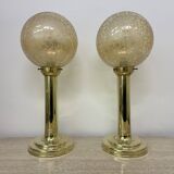 Set of 2 large globe glass table lamps , 1970s