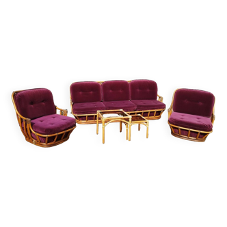 Vintage rattan living room for Roche Bobois from Maison Maugrion