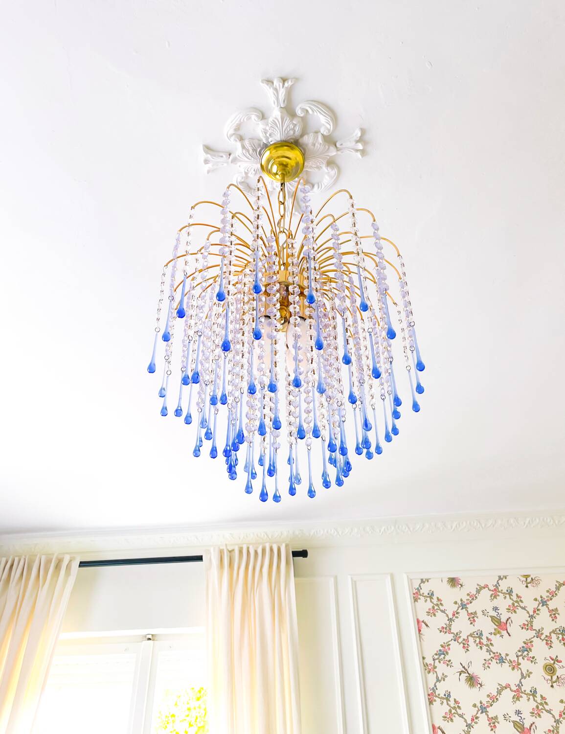 Lustre élégant en cristal et verre Murano soufflé – Gouttes bleues