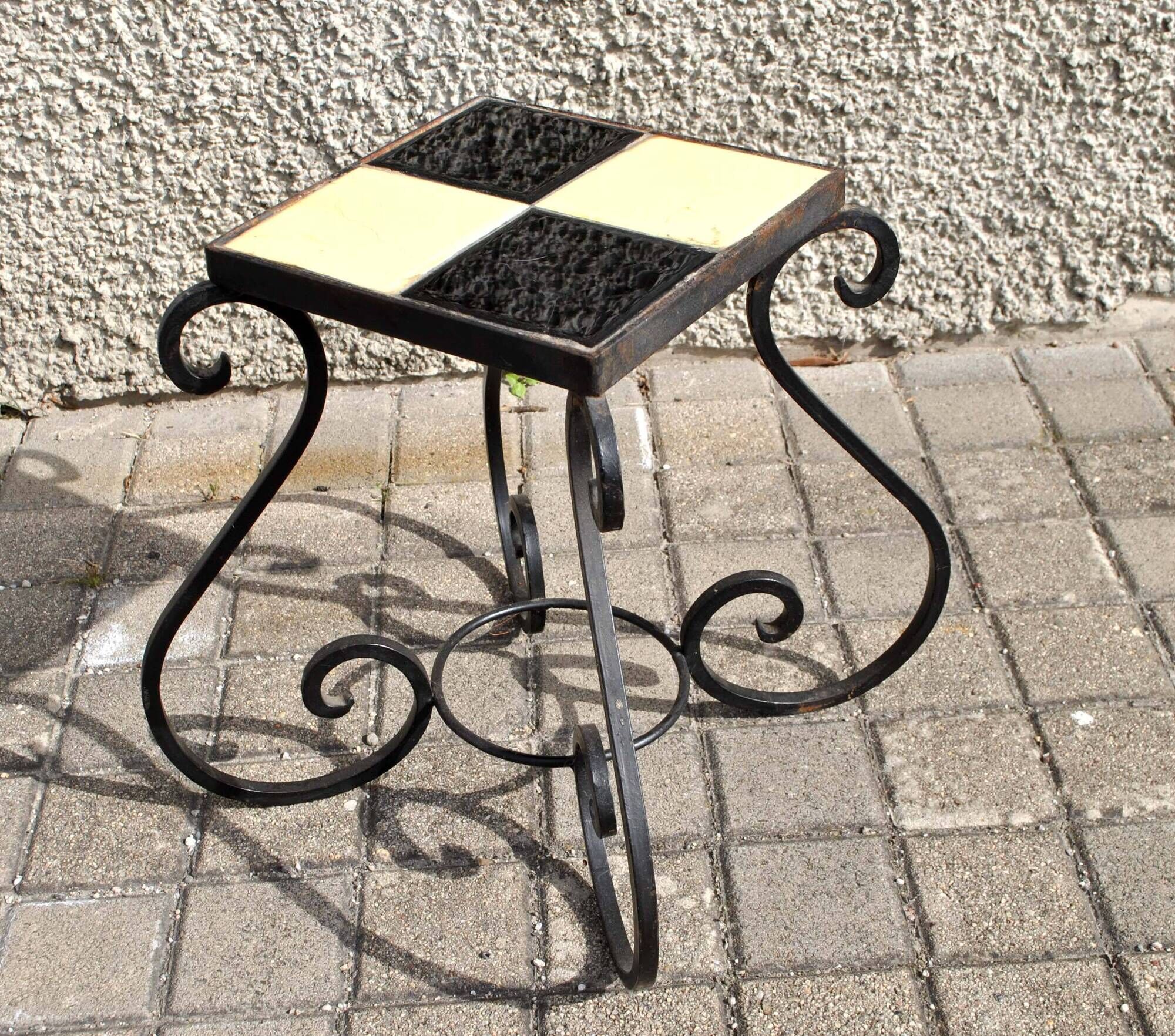 Coffee table Plant holder in wrought iron and ceramic tiles 1960-1970