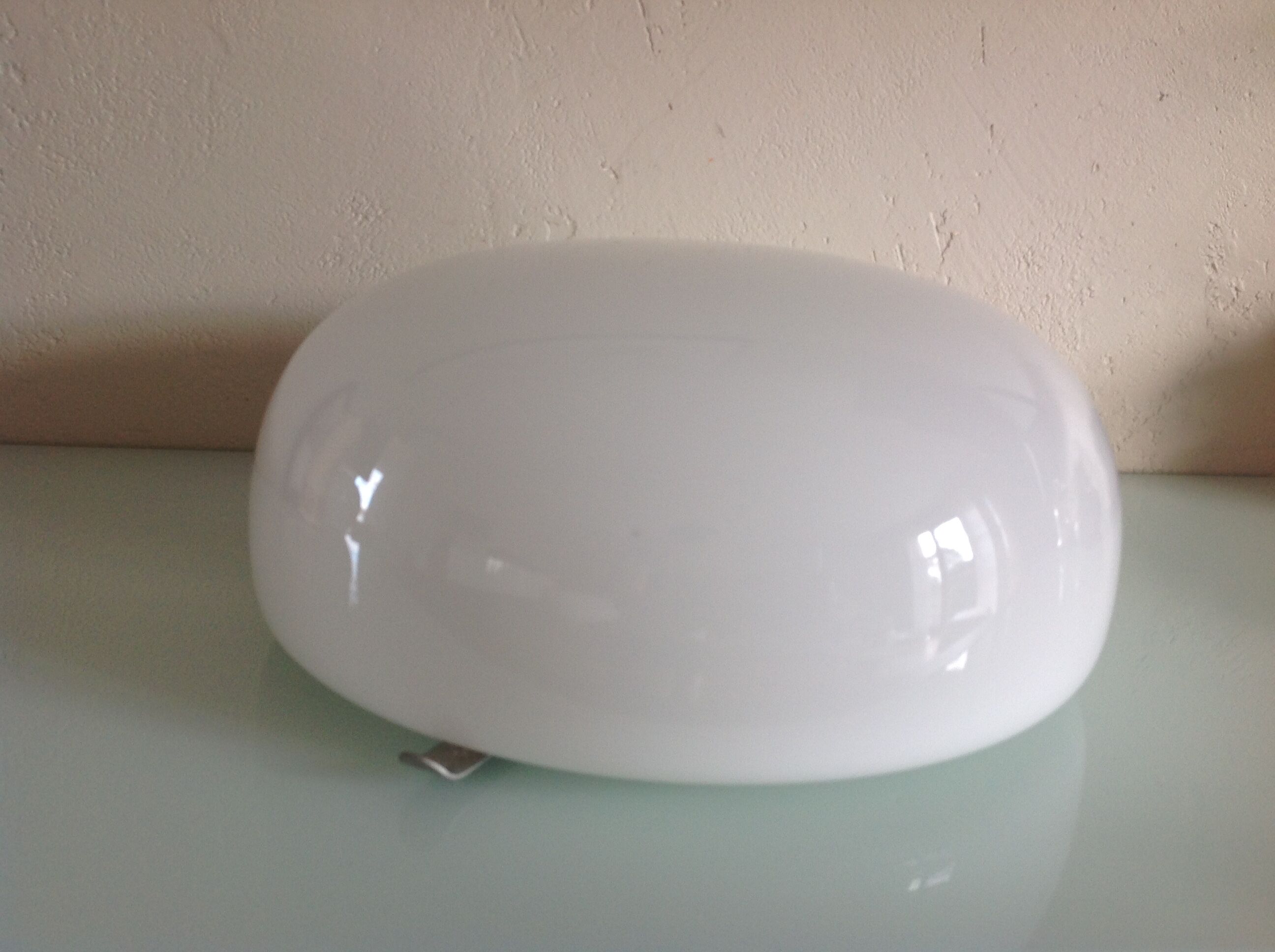 Ceiling light in opaline white vintage 70s half moon