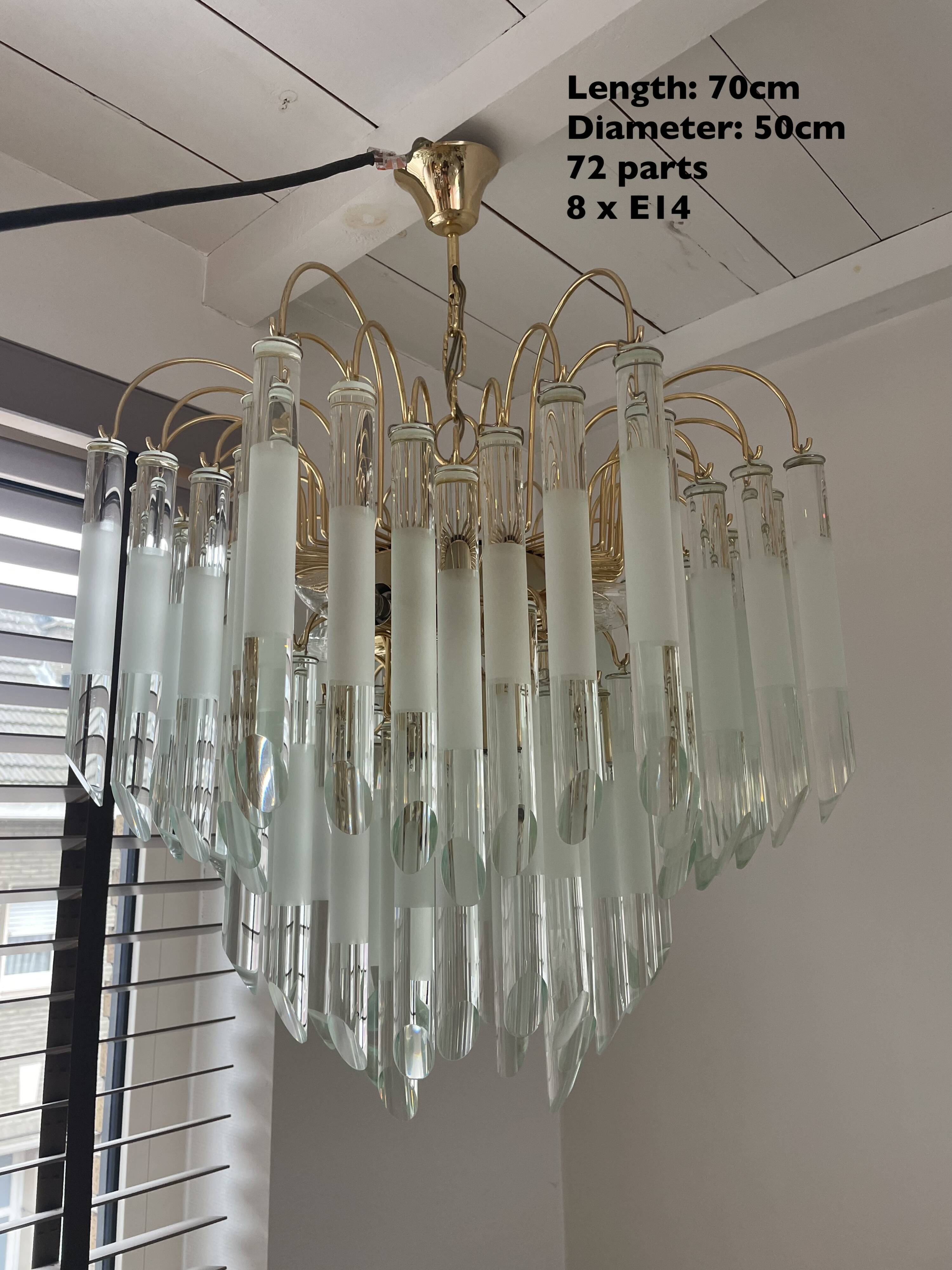 Vintage italian brass and glass chandelier, 1970s