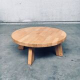 Brutalist Oak Round Coffee Table from Meubelfabriek Oisterwijk, Netherlands, 1960s