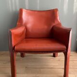 Cognac leather Cab lounge chair by Mario Bellini, 1970s