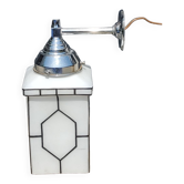 Art deco wall lamp in chromed metal and enamelled opaline glass