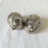 Salière et poivrière en métal argenté oiseaux vintage