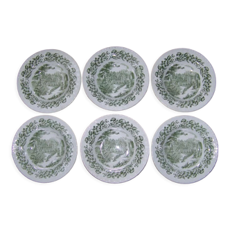 Set of 6 Royal Art Pottery Staffordshire Green "Countryside" Soup Bowls 4161