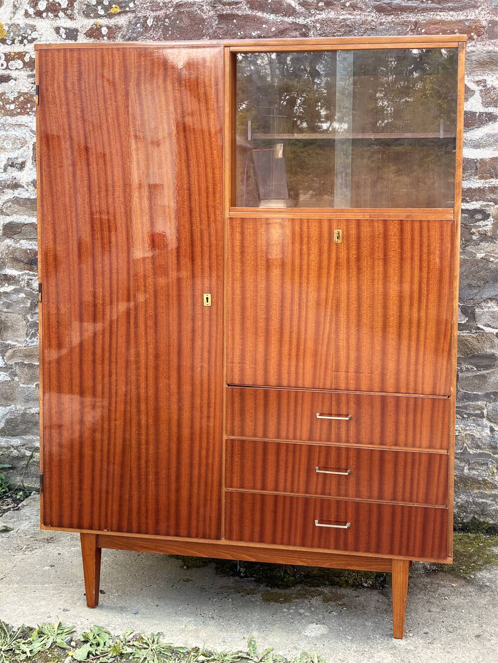 Vintage 1950s combined wardrobe in varnished mahogany – Scandinavian