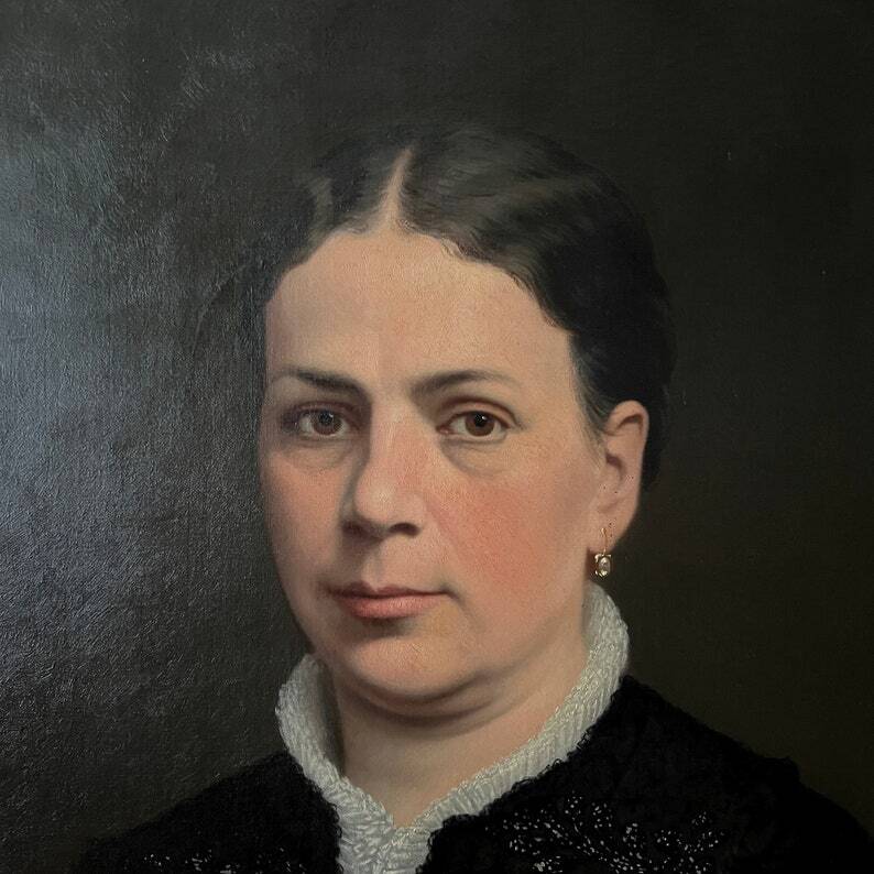 Peinture à l'huile ancienne du 19ème siècle, Portrait de femme
