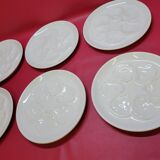 6 white oyster plates in Saint St Amand earthenware slip France
