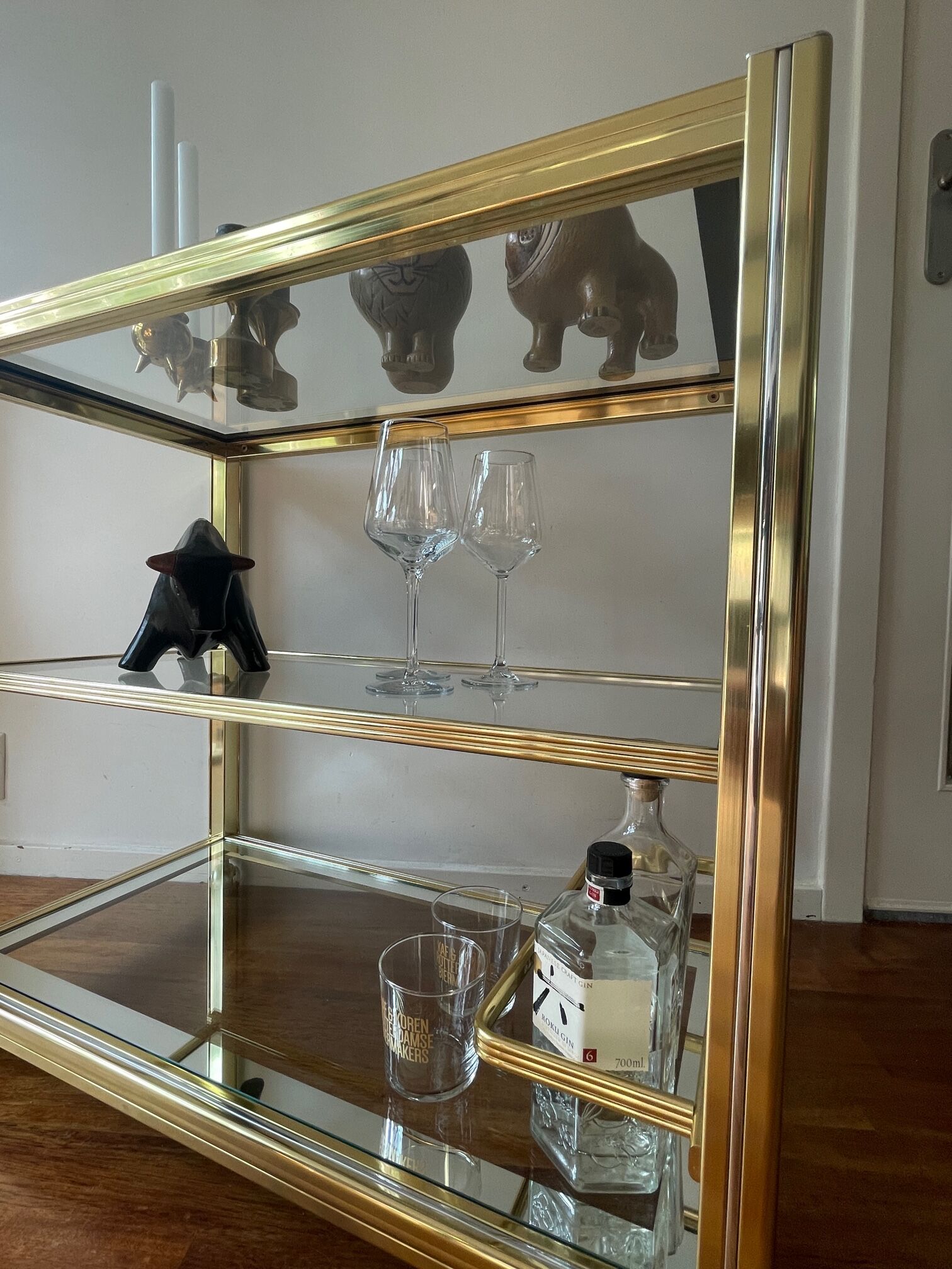 Vintage brass and glass bar cart, 1980