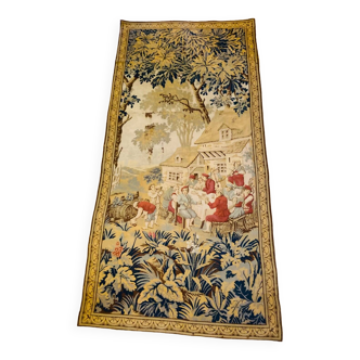 Large 19th century wall tapestry in hand-woven wool and cotton